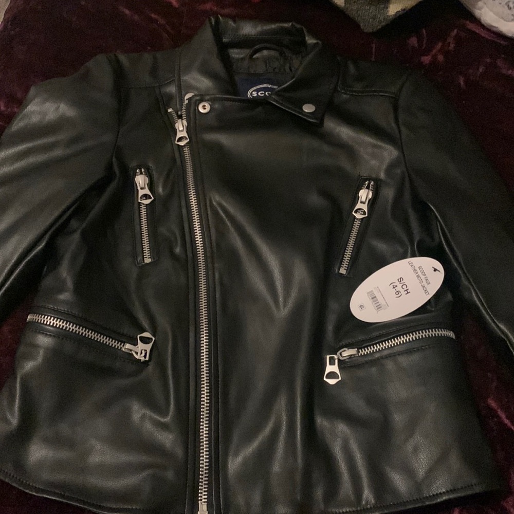 NWT Scoop Women’s Faux Leather Moto Jacket Black Size S